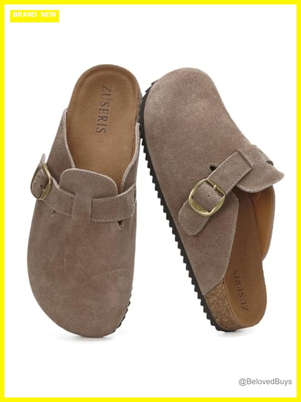 Suede Leather Clogs Wide Width Cork Mules Buckle Casual